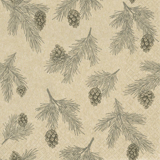 Eco Paper Napkins 33cm, Pine Cones Grey